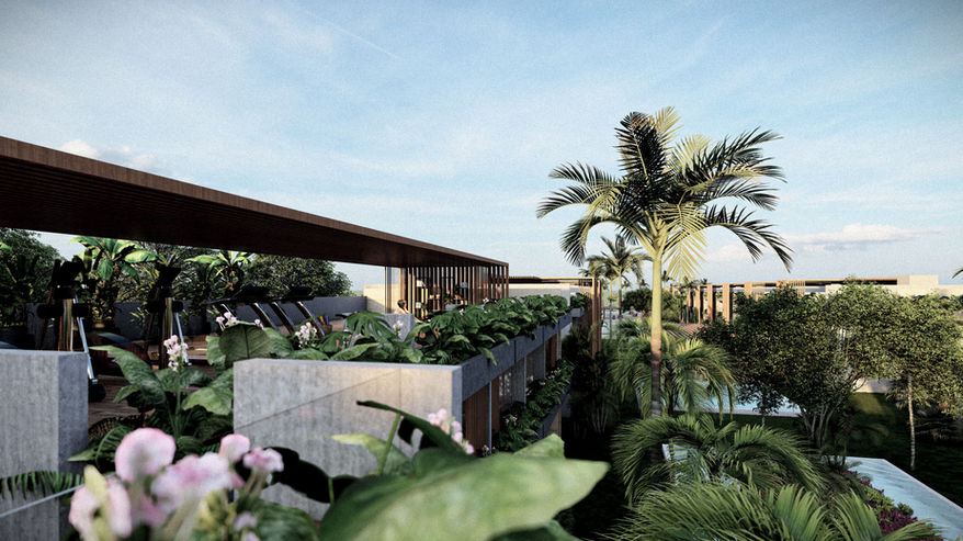Jardim elevado no projeto do condomínio